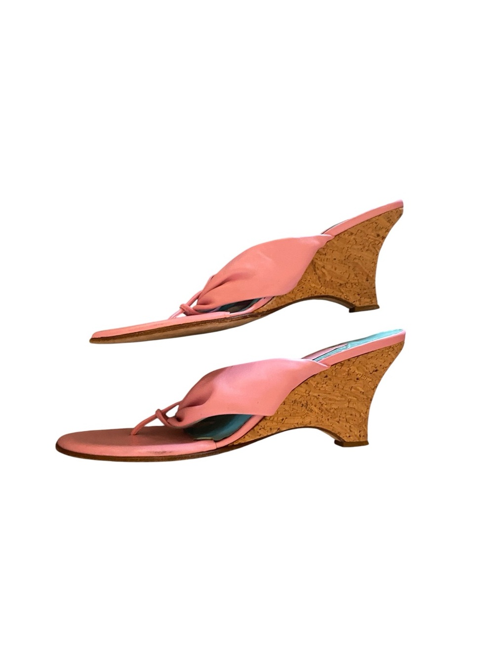 Lily Pulitzer Pink leather cork wedge Bow Tie Thongs Resortwear Coastal sandals - Picture 5 of 9